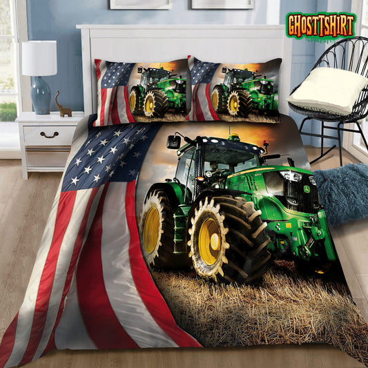 American Flag And Tractor Bed Sheets Spread Duvet Cover Bedding Set
