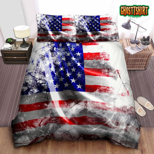 American Flag Background With Grunge Touch Design Bedding Set