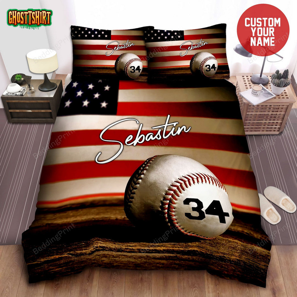 American Flag Baseball Ball Custom Duvet Cover Bedding Set