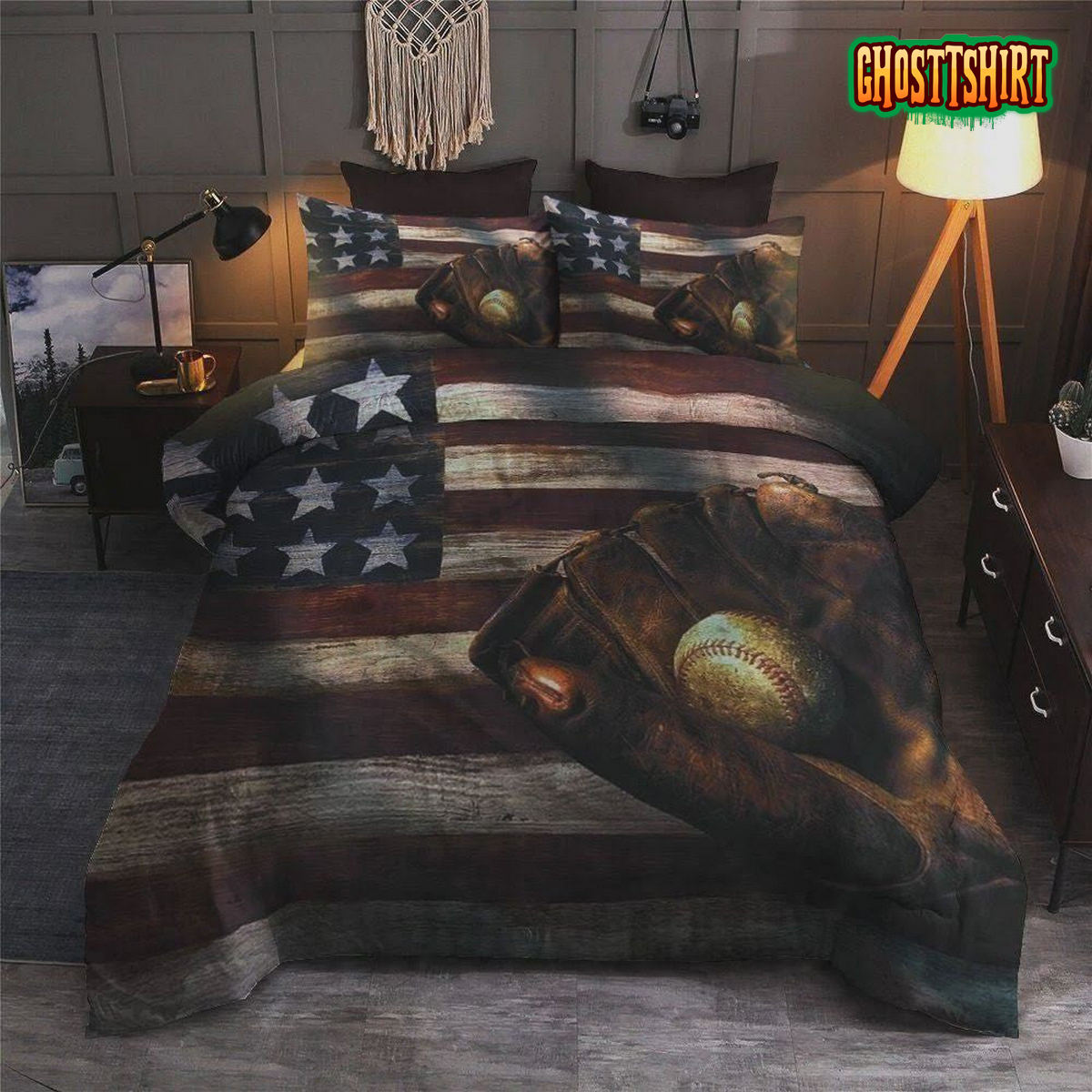 American Flag Baseball Bed Sheets Duvet Cover Bedding Set