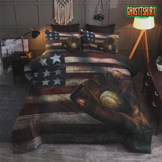American Flag Baseball Bed Sheets Duvet Cover Bedding Set