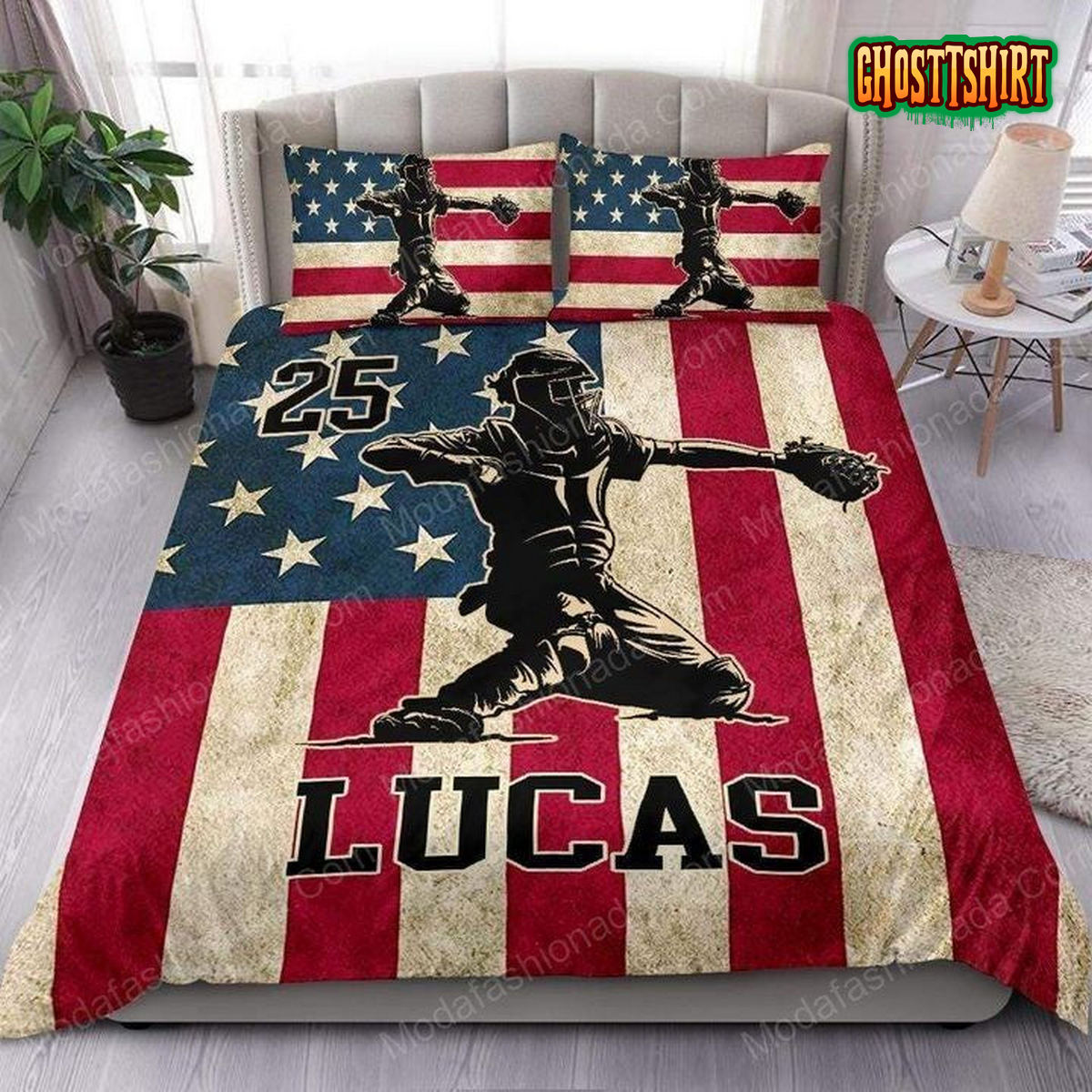 American Flag Baseball Catcher Sport 27 Bedding Set