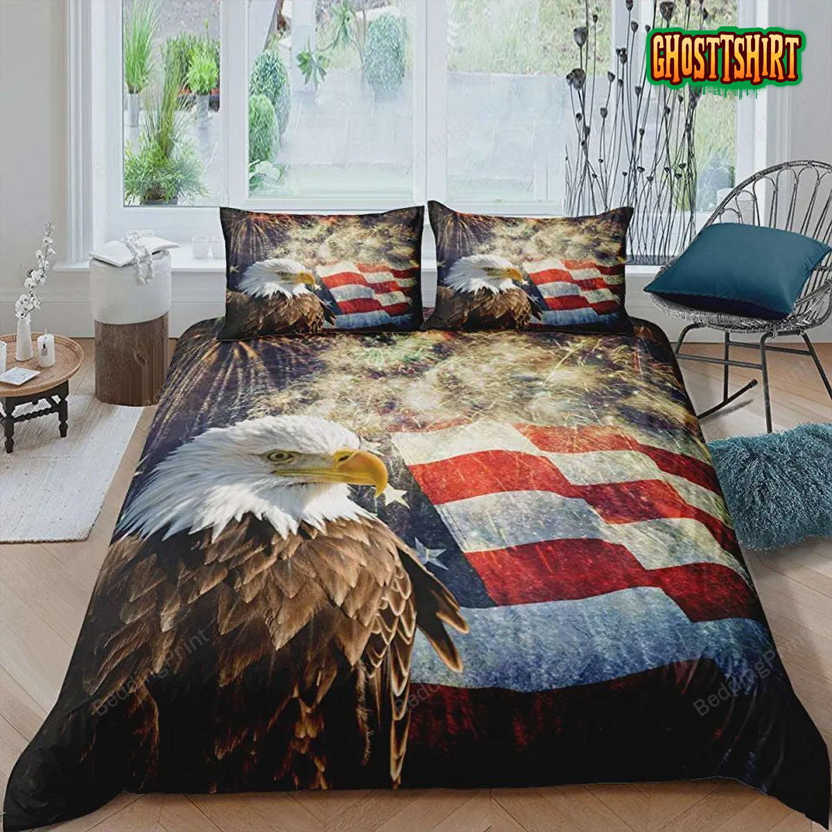 American Flag Cover Eagle Duvet Cover Firework Bedding Set
