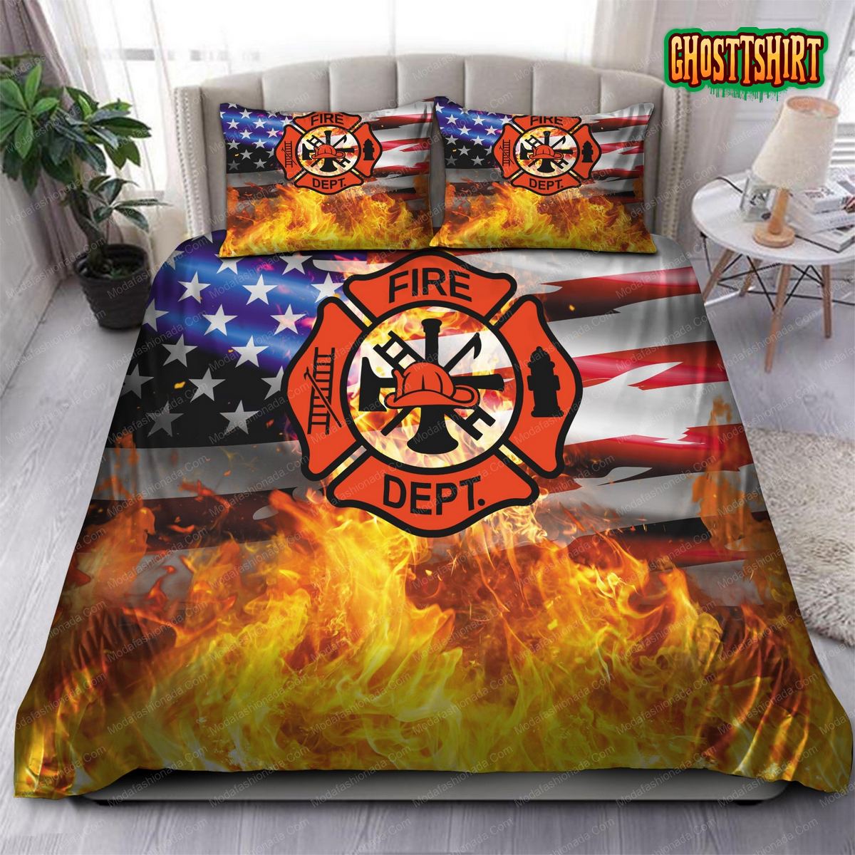 American Flag Firefighter Bedding Set