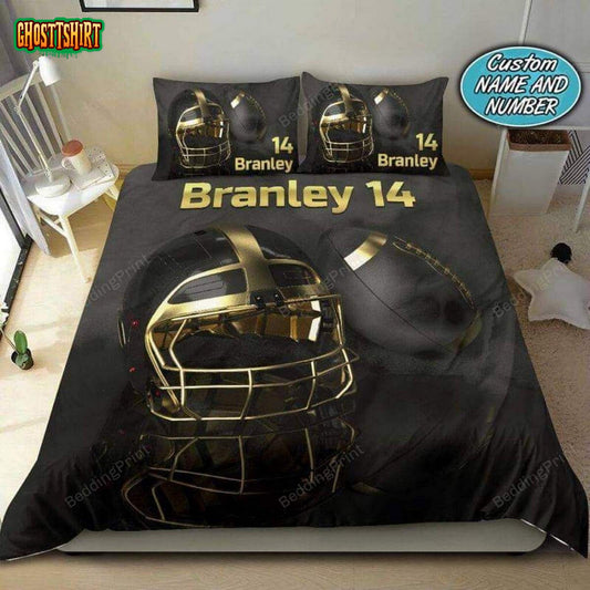 American Football Black Helmet And Ball Custom Duvet Cover Bedding Set