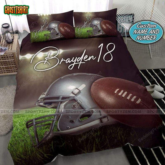 American Football Iron Helmet Ball Personalized Custom Name Duvet Cover Bedding Set