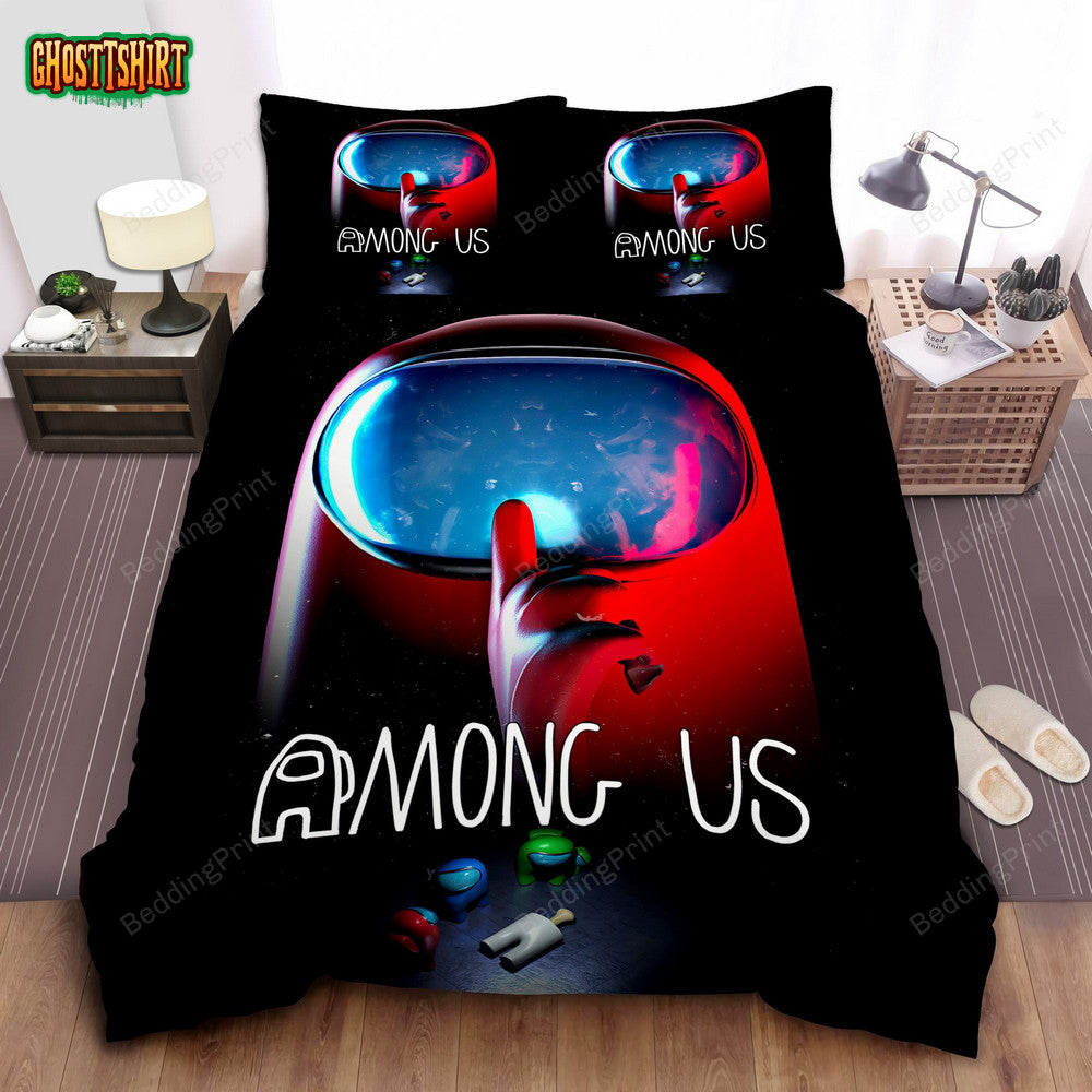 Among Us Red Shh Sign Bed Sheets Duvet Cover Bedding Set
