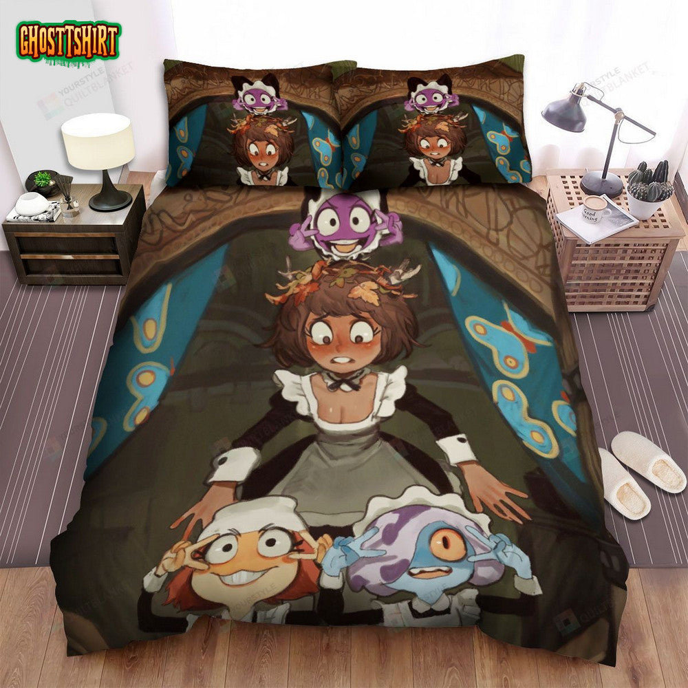 Amphibia Characters In Maid Costumes Bed Sheets Spread Duvet Cover Bedding Set