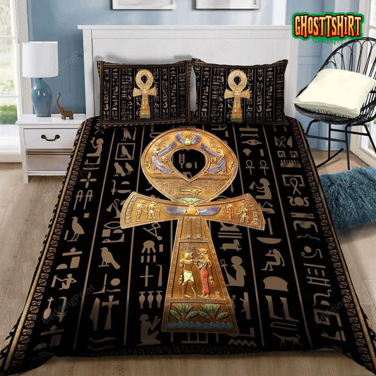 Ancient Egypt Ankh Dark Brown And Black Bed Sheets Duvet Cover Bedding Set