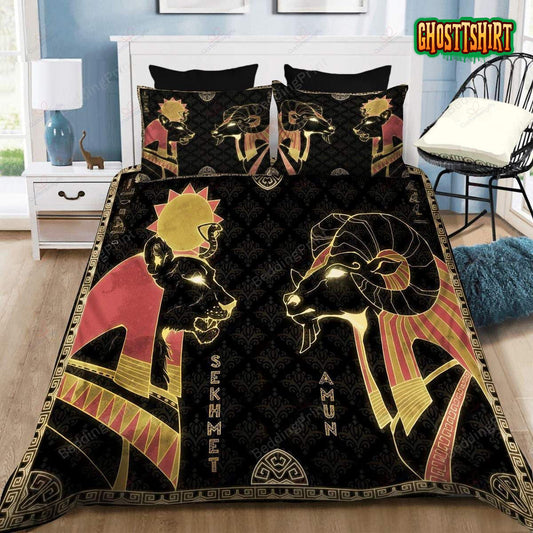 Ancient Egyptian Amun Sekhmet Gods Duvet Cover Bedding Set