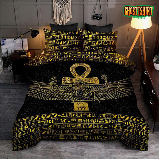 Ancient Egyptian Goddess Golden Duvet Cover Bedding Set