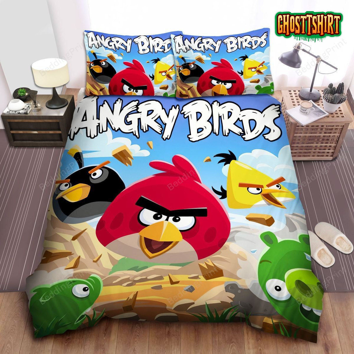 Angry Birds, Bomb Chuck Red Attack Bed Sheets Duvet Cover Bedding Set