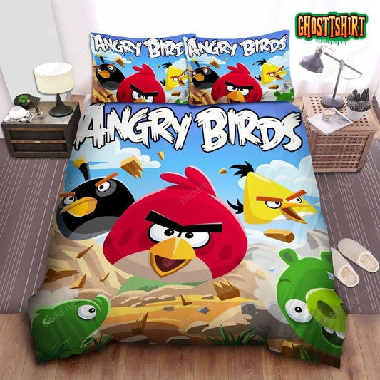 Angry Birds, Bomb Chuck Red Attack Bed Sheets Duvet Cover Bedding Set