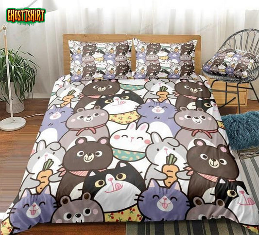 Animal Cartoon Kids Cotton Bed Sheets Spread Comforter Duvet Cover Bedding Set