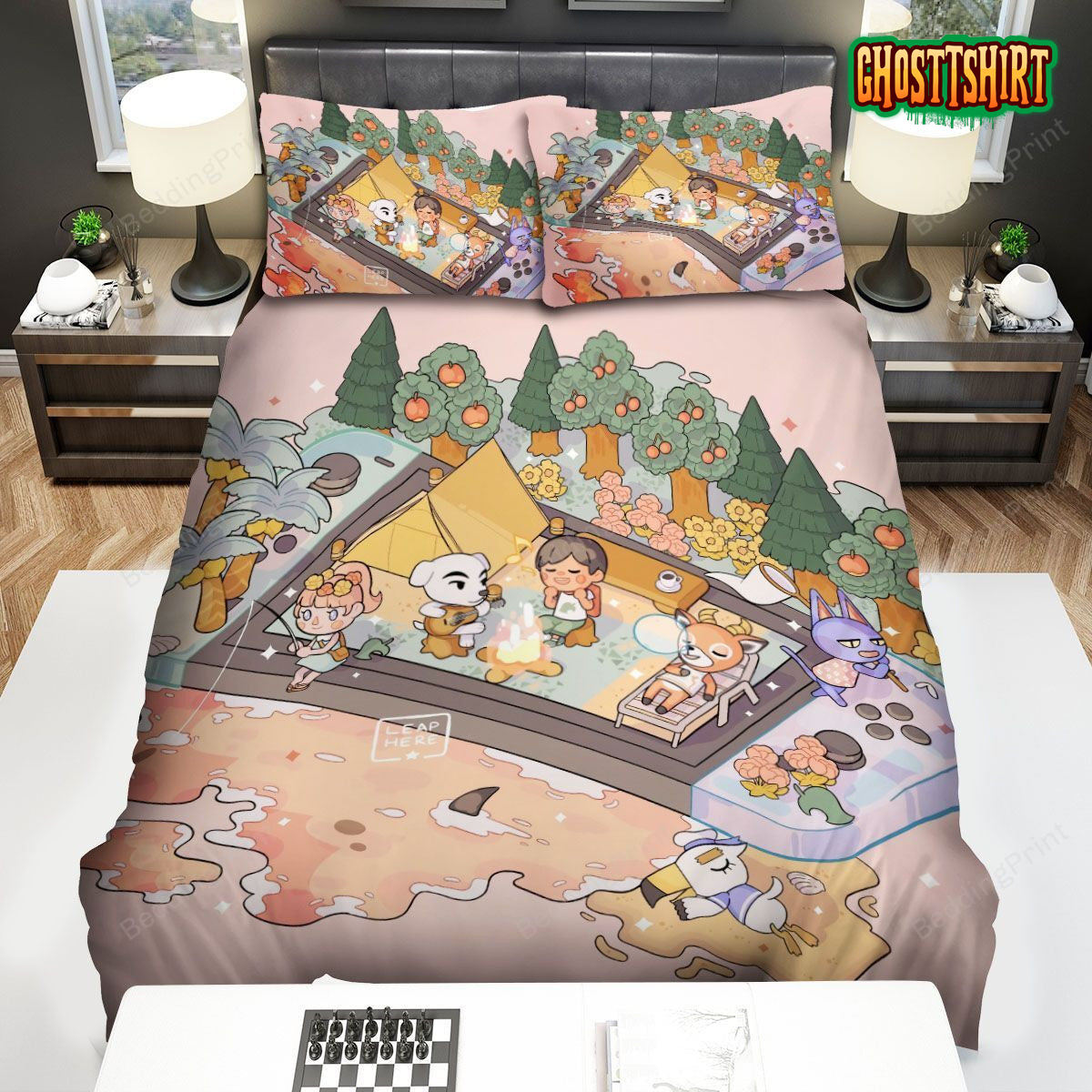 Animal Crossing Campfire In The Forest Bed Sheets Duvet Cover Bedding Set