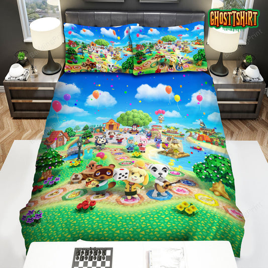 Animal Crossing Characters Playing Music Bed Sheets Duvet Cover Bedding Set