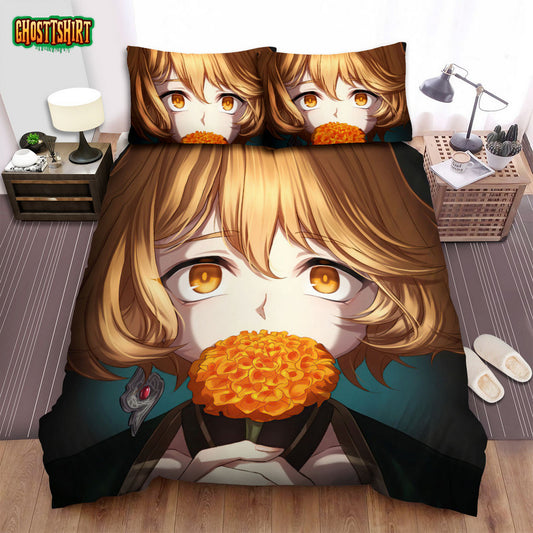 Anime Girl With Marigold Bed Sheets Spread Duvet Cover Bedding Set
