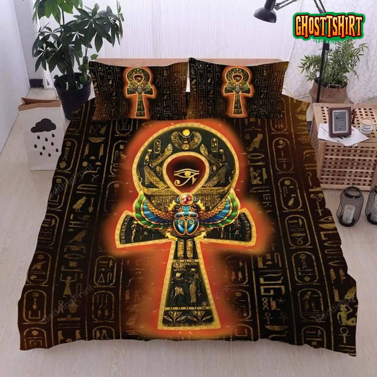 Ankh Ft Scarab Bed Sheets Duvet Cover Bedding Set
