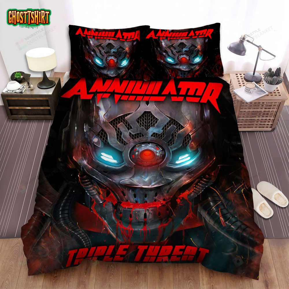 Annihilator Band Album Triple Threat Bed Sheets Spread Comforter Duvet Cover Bedding Set