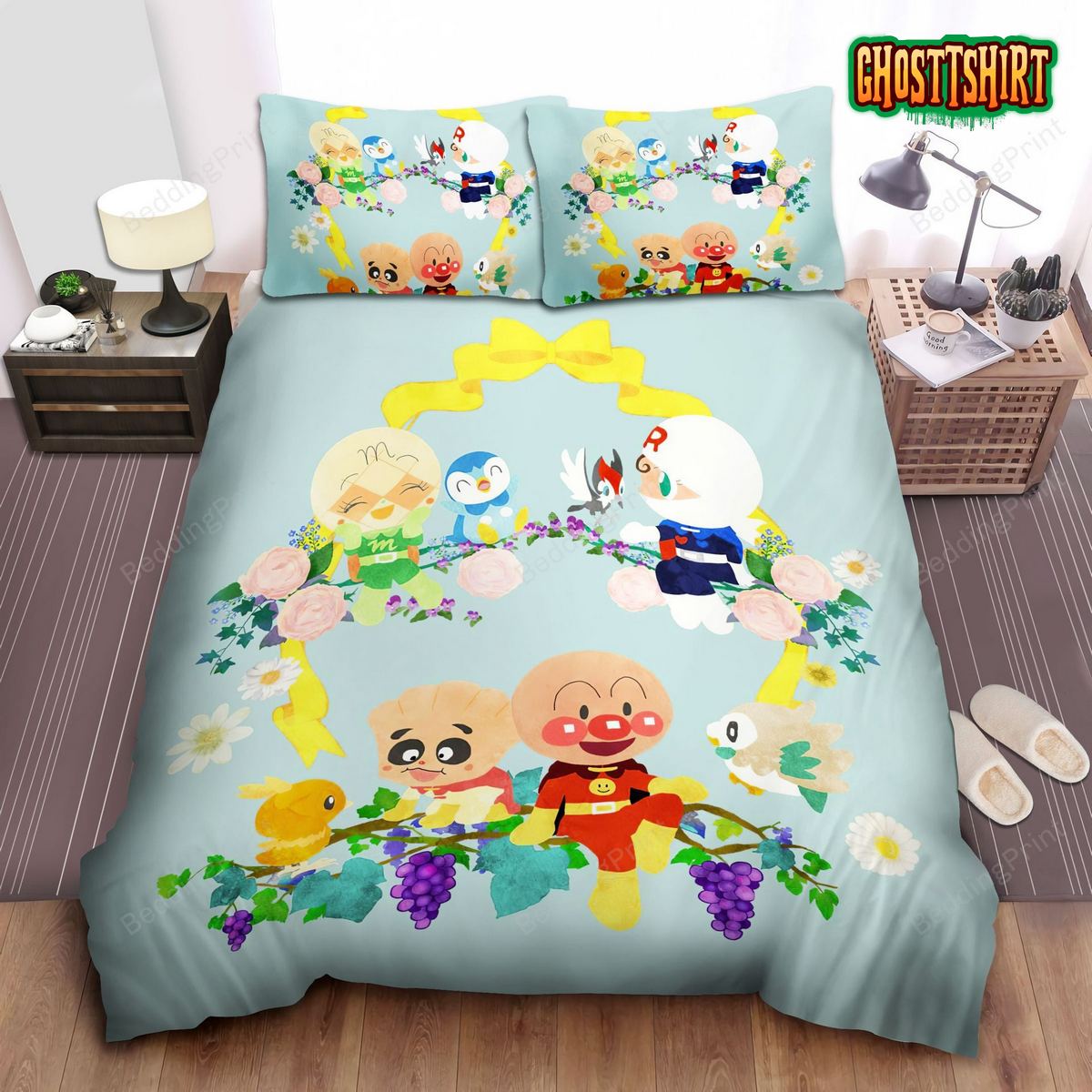Anpanman With Flowers & Birds Bed Sheets Duvet Cover Bedding Set