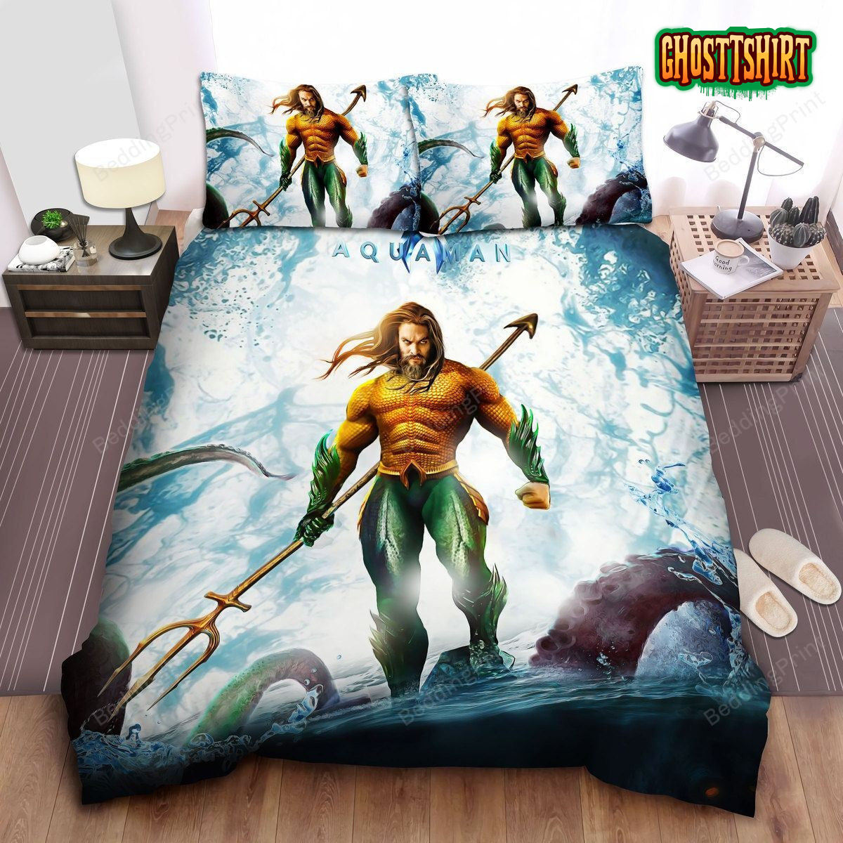 Aquaman By Jason Momoa In Digital Illustration Bed Sheets Duvet Cover Bedding Set