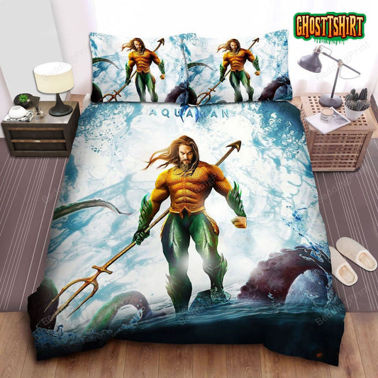 Aquaman By Jason Momoa In Digital Illustration Bed Sheets Duvet Cover Bedding Set