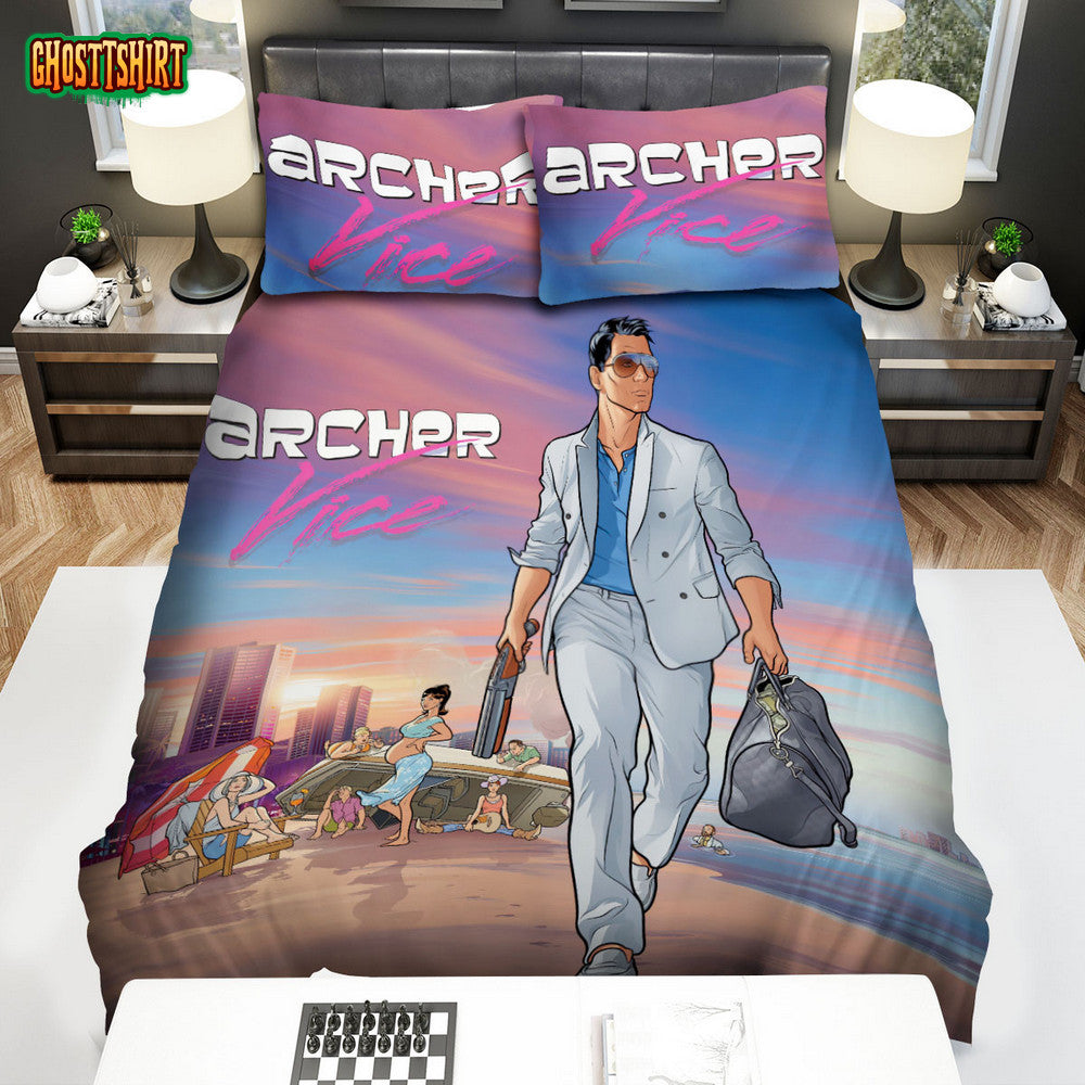 Archer (2009) Movie Archer Vice White Suit Man Bed Sheets Duvet Cover Bedding Set