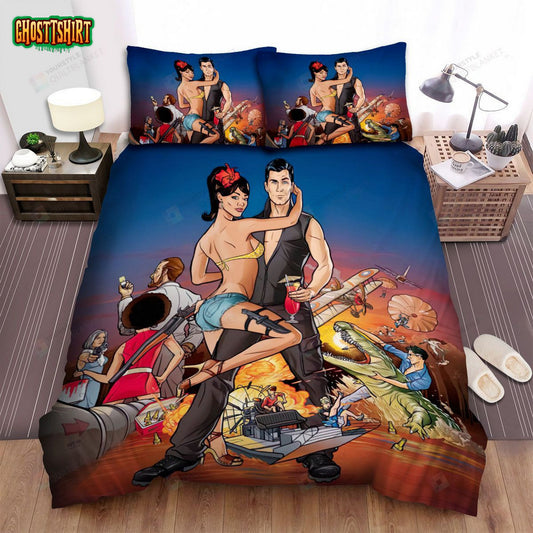 Archer And Lana On The Beach Poster Bed Sheets Spread Duvet Cover Bedding Set