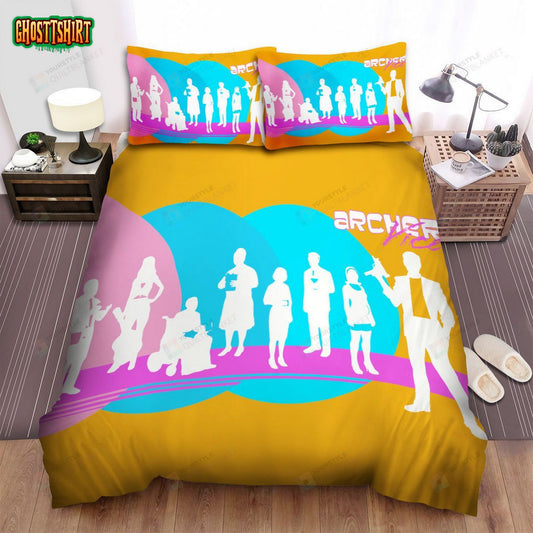 Archer Characters Silhouettes In Vice Bed Sheets Spread Duvet Cover Bedding Set