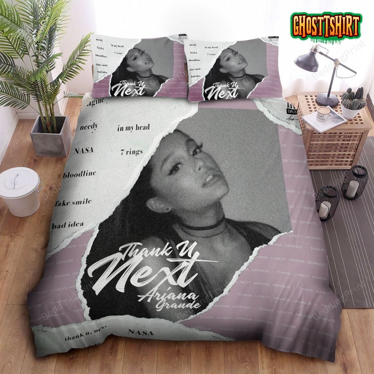 Ariana Grande Thank U Next Black & White Bed Sheets Duvet Cover Bedding Set