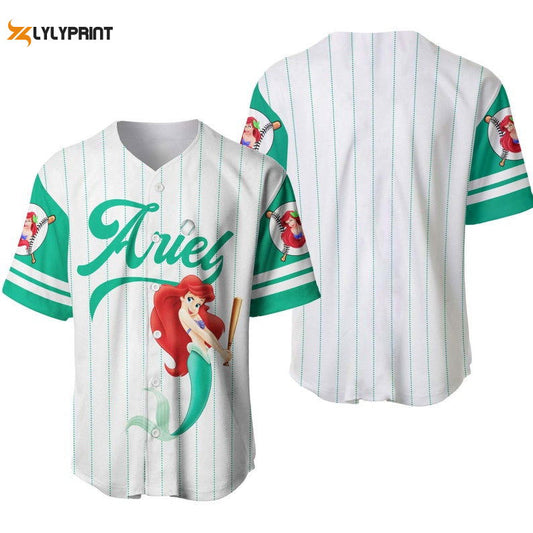 Ariel Princess The Little Mermaid All Over Print Pinstripe Baseball Jersey - lylyprint.com