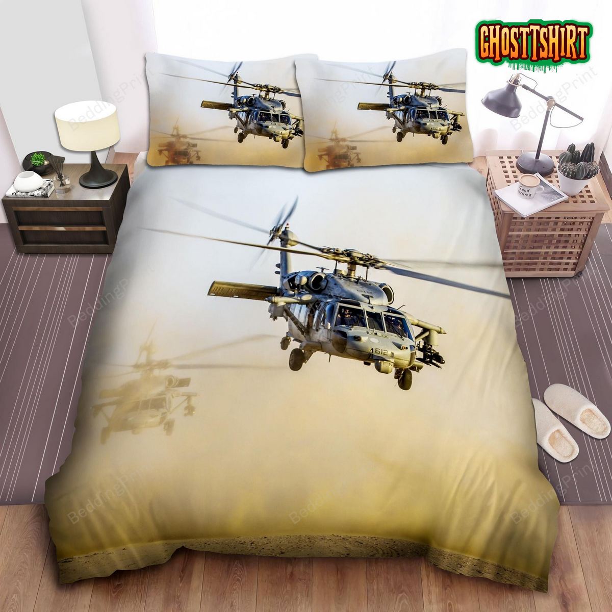 Army Black Hawk Helicopters Photograph Bed Sheets Duvet Cover Bedding Set