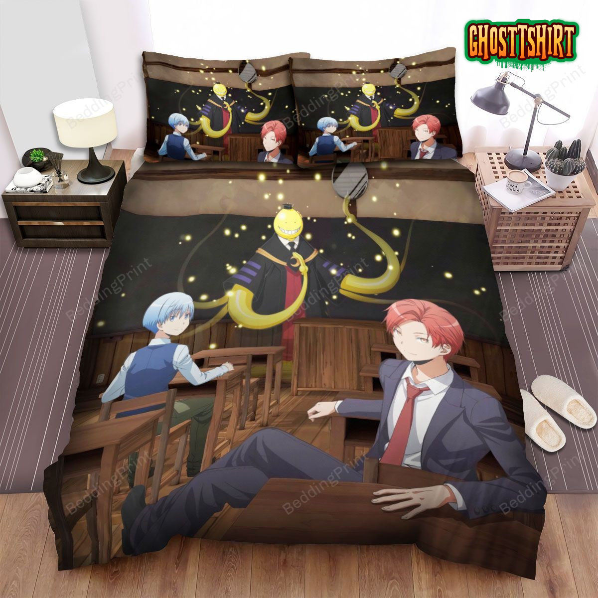 Assassination Classroom Koro-Sensei With Nagisa And Akabane In The Classroom Bed Sheets