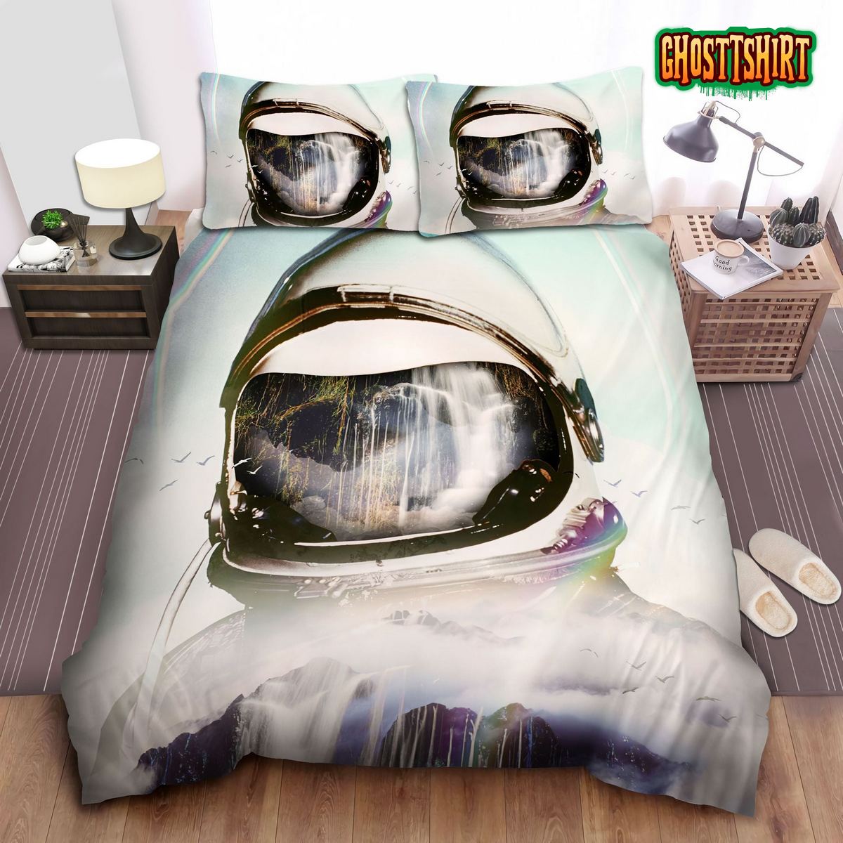 Astronaut & Waterfall Digital Art Bed Sheets Duvet Cover Bedding Set
