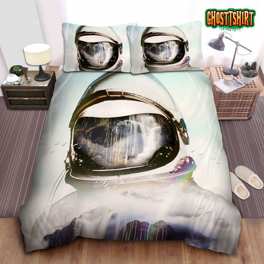 Astronaut & Waterfall Digital Art Bed Sheets Duvet Cover Bedding Set