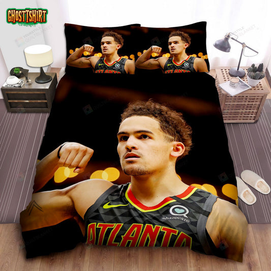 Atlanta Hawks Trae Young Celebrating Photo Bed Sheet Spread Comforter Duvet Cover Bedding Set