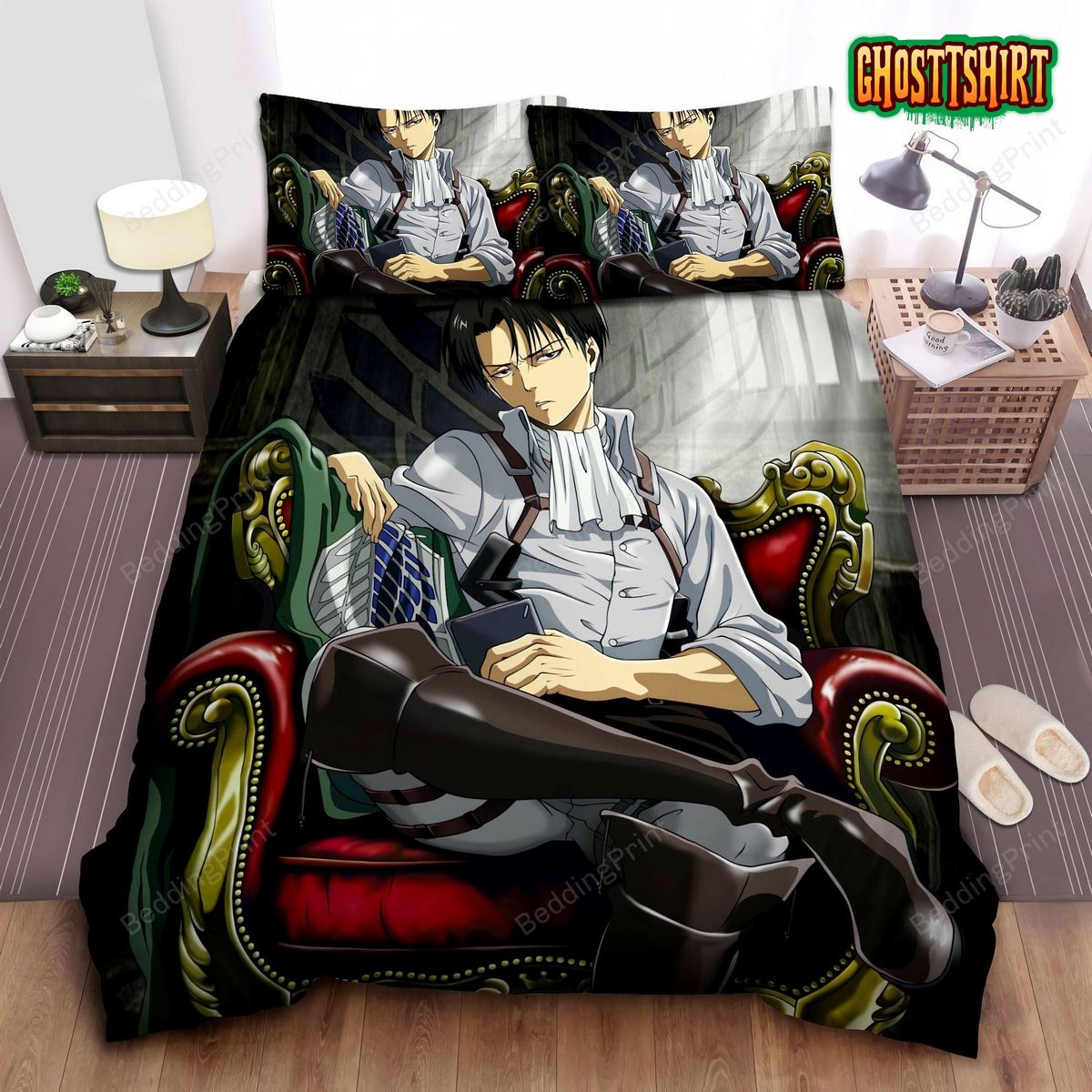 Attack On Titan Levi Ackerman In The Survey Corps' Uniform Bed Sheet Duvet Cover Bedding Set