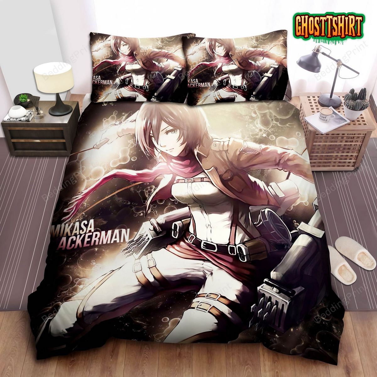 Attack On Titan Mikasa Ackerman Artwork Bed Sheet Duvet Cover Bedding Set