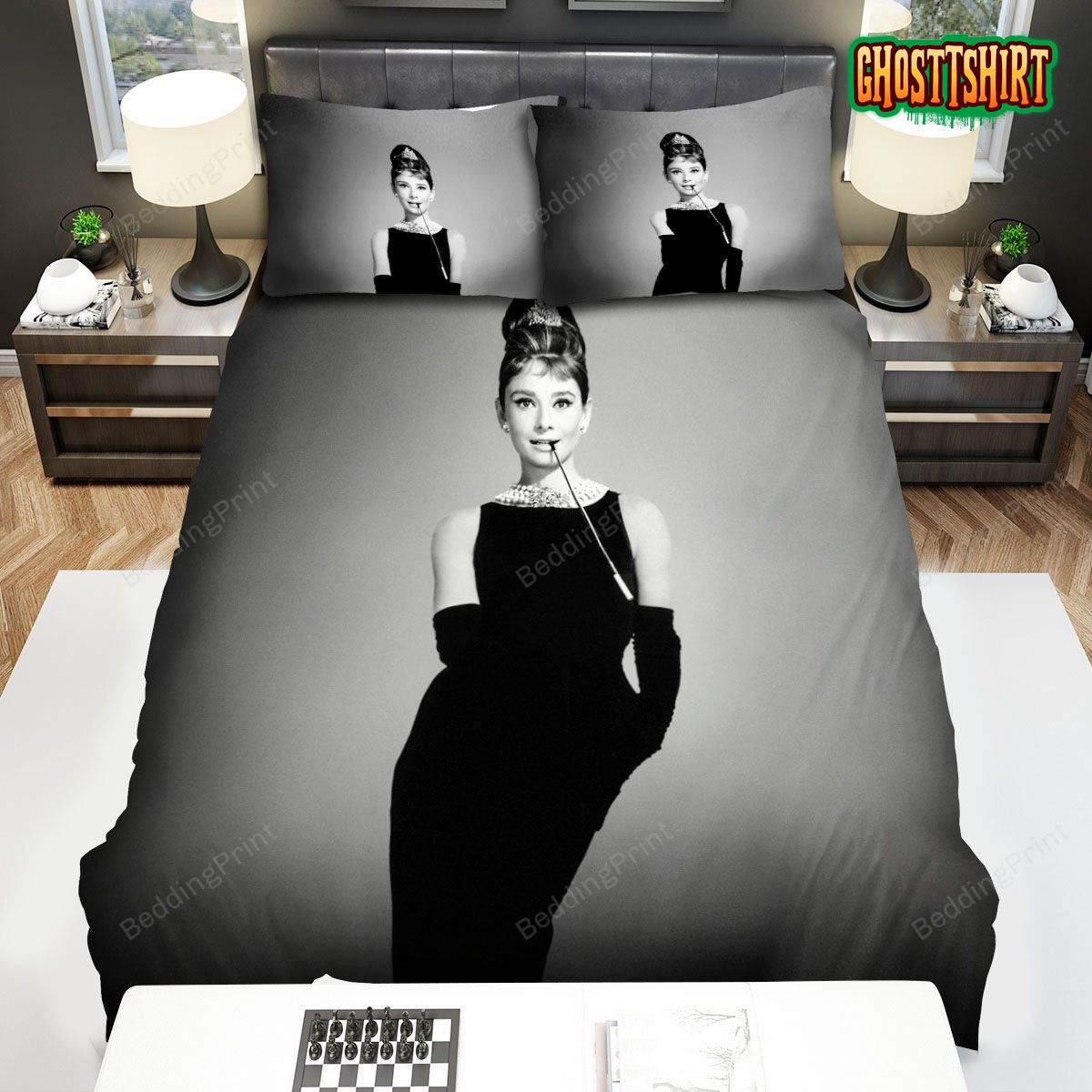 Audrey Hepburn Iconic Photo In Black & White Bed Sheets Duvet Cover Bedding Set