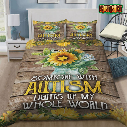 Autism Sunflower Autism Lights Up My World Bed Sheets Duvet Cover Bedding Set