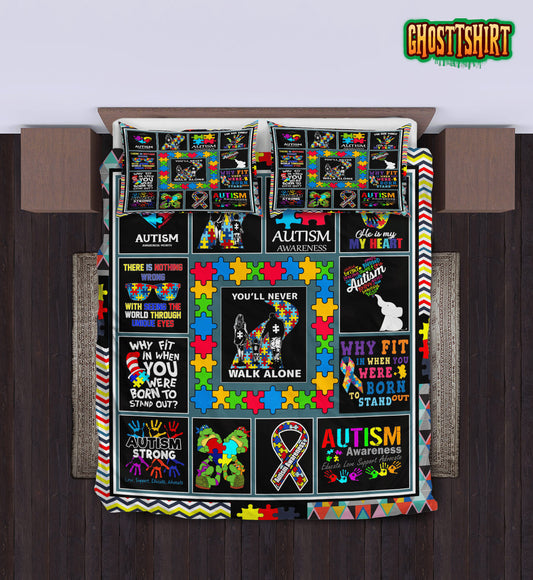 Autism You'll Never Walk Alone Bed Sheets Duvet Cover Bedding Set