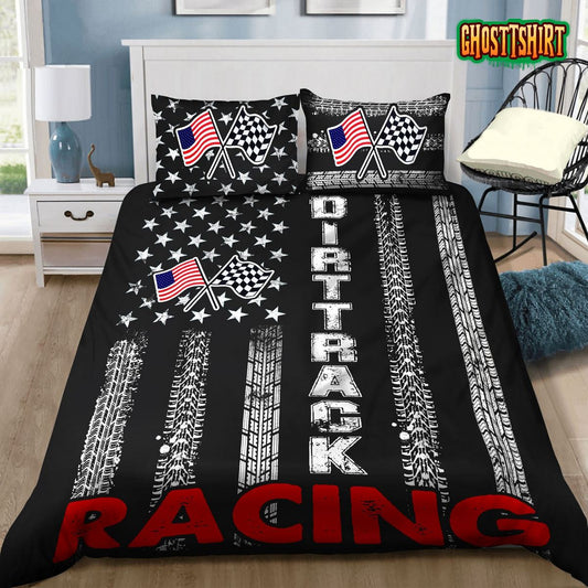 Auto Racing Dirt Track Racing American Flag Duvet Cover Bedding Set