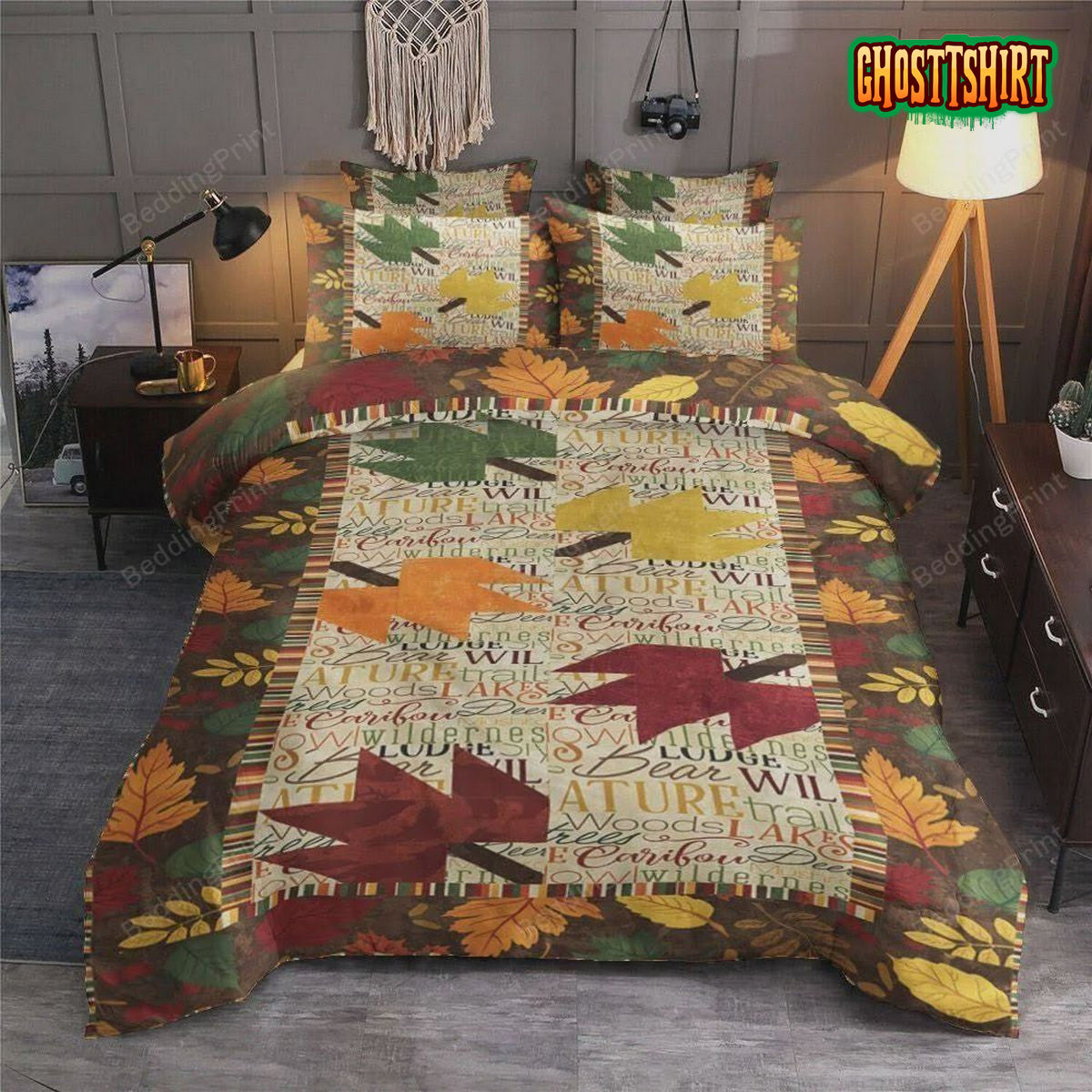 Autumn Leaves On Word Bed Sheets Duvet Cover Bedding Set