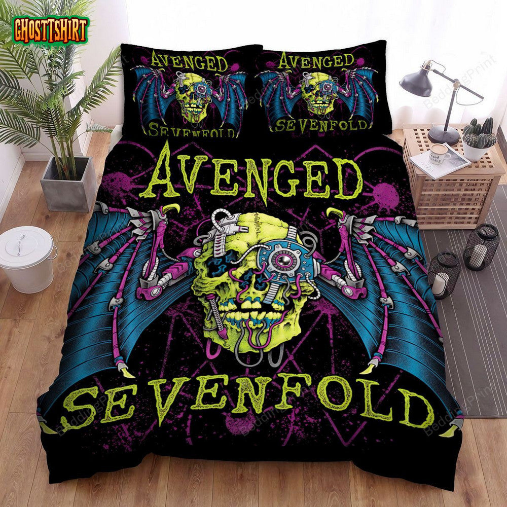 Avenged Sevenfold Skull With Robotic Wings Art Bed Sheets Duvet Cover Bedding Set