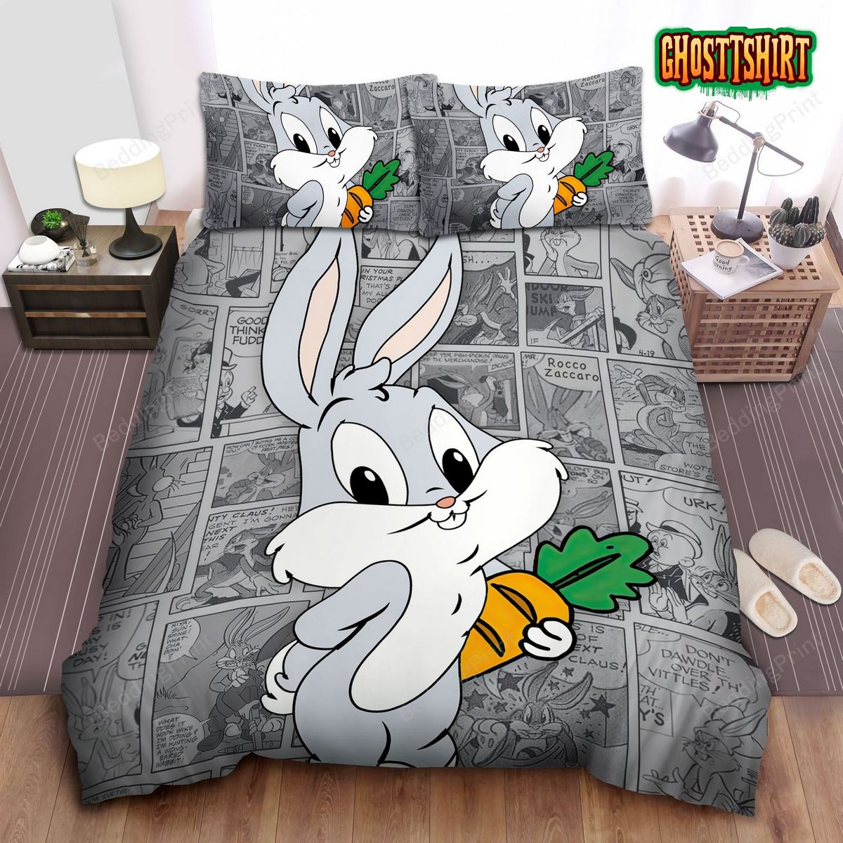 Baby Bugs Bunny In Comic Background Bed Sheets Duvet Cover Bedding Set
