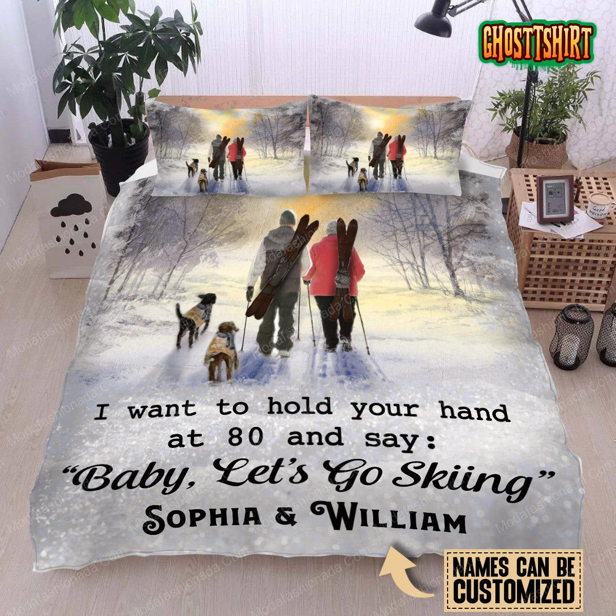 Baby, Let's Go Skiing Personalized Bedding Set