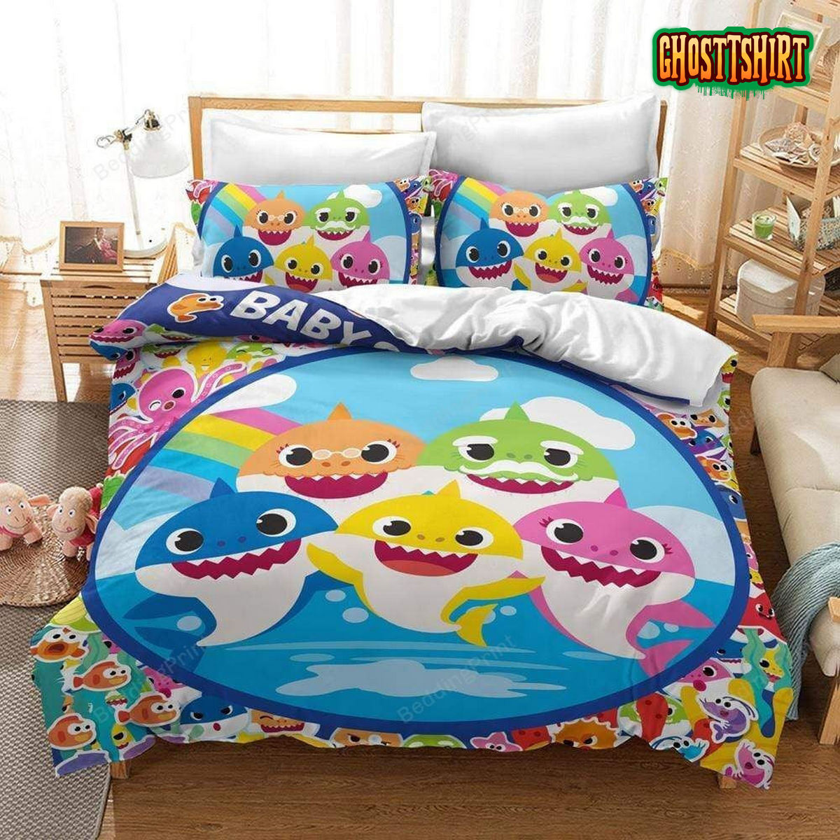 Baby Shark And Friends For Kid'S Room Duvet Cover Bedding Set