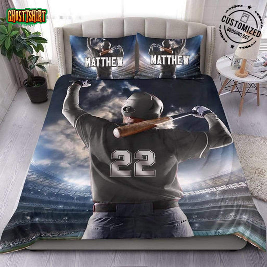 Back Of Baseball Player Personalized Custom Name Duvet Cover Bedding Set