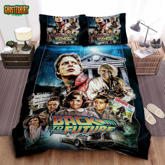 Back To The Future All Characters In Film Poster Bed Sheets Duvet Cover Bedding Set