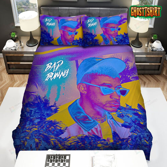 Bad Bunny Portrait In Funky Colours Bed Sheets Duvet Cover Bedding Set